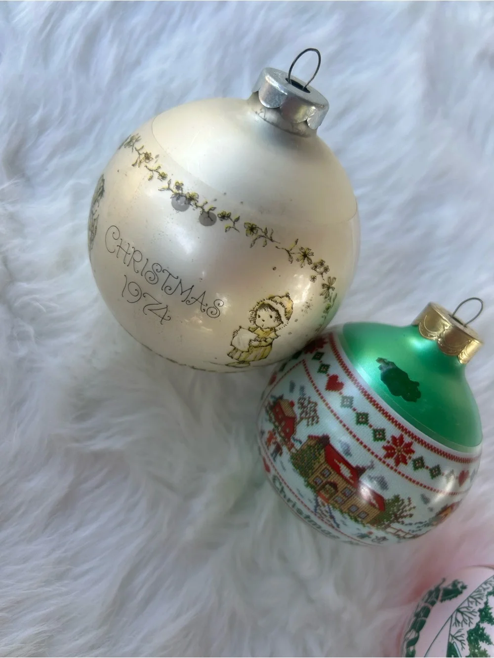 Vintage Holiday Glass Ornament Set - Green, Cream, Red